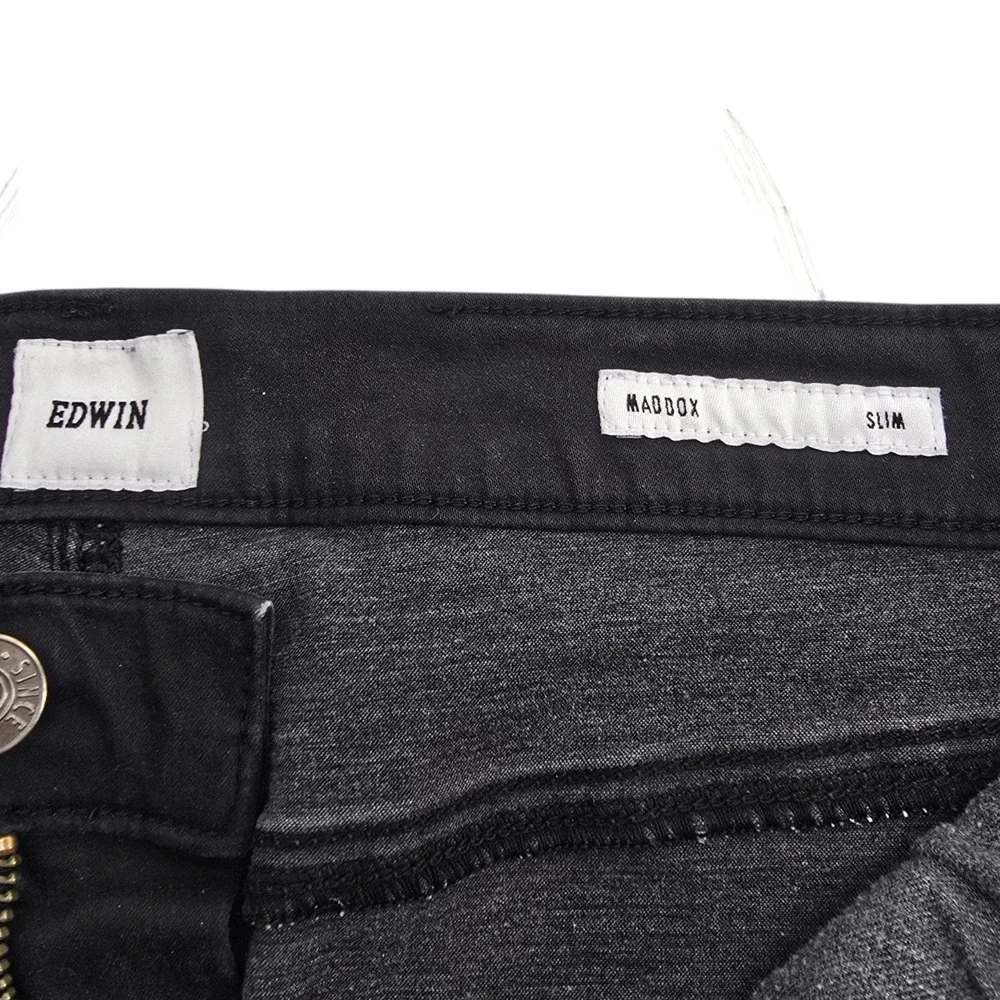 Edwin Maddox Jeans Mens 31 Black Cotton Blend Slim Fit Faded Wash Modern Casual